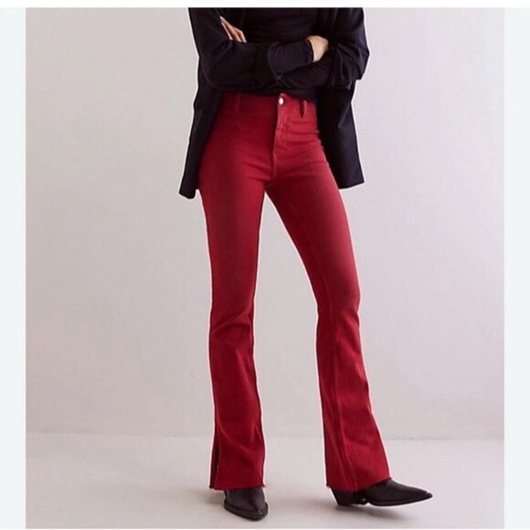 Free People Women’s Level Up Side Slit Bootcut Jeans Red Size 30 NWT